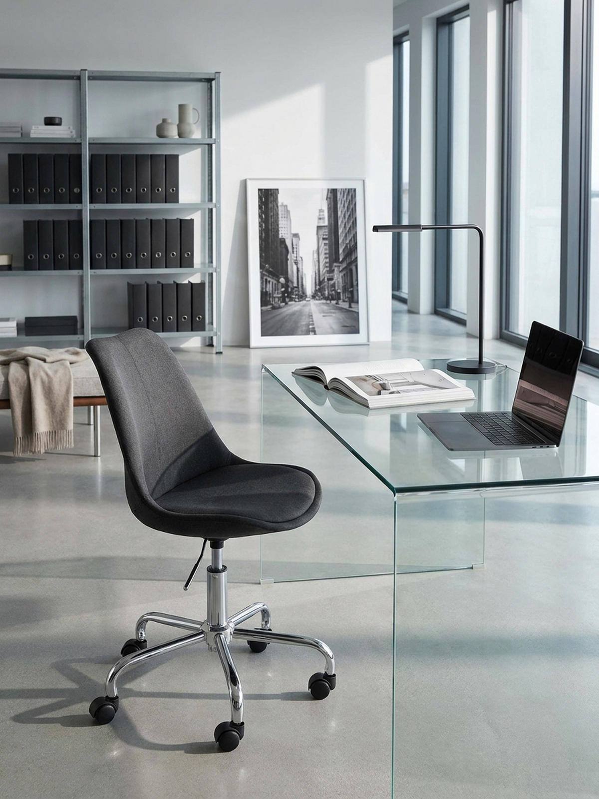 SCHALENSTUHL mit 360° Drehfunktion MESCHIO, Schwarz 65x65x94 cm - Silberfarben/Schwarz, Textil/Metall (65/94/65cm) - KADIMA DESIGN