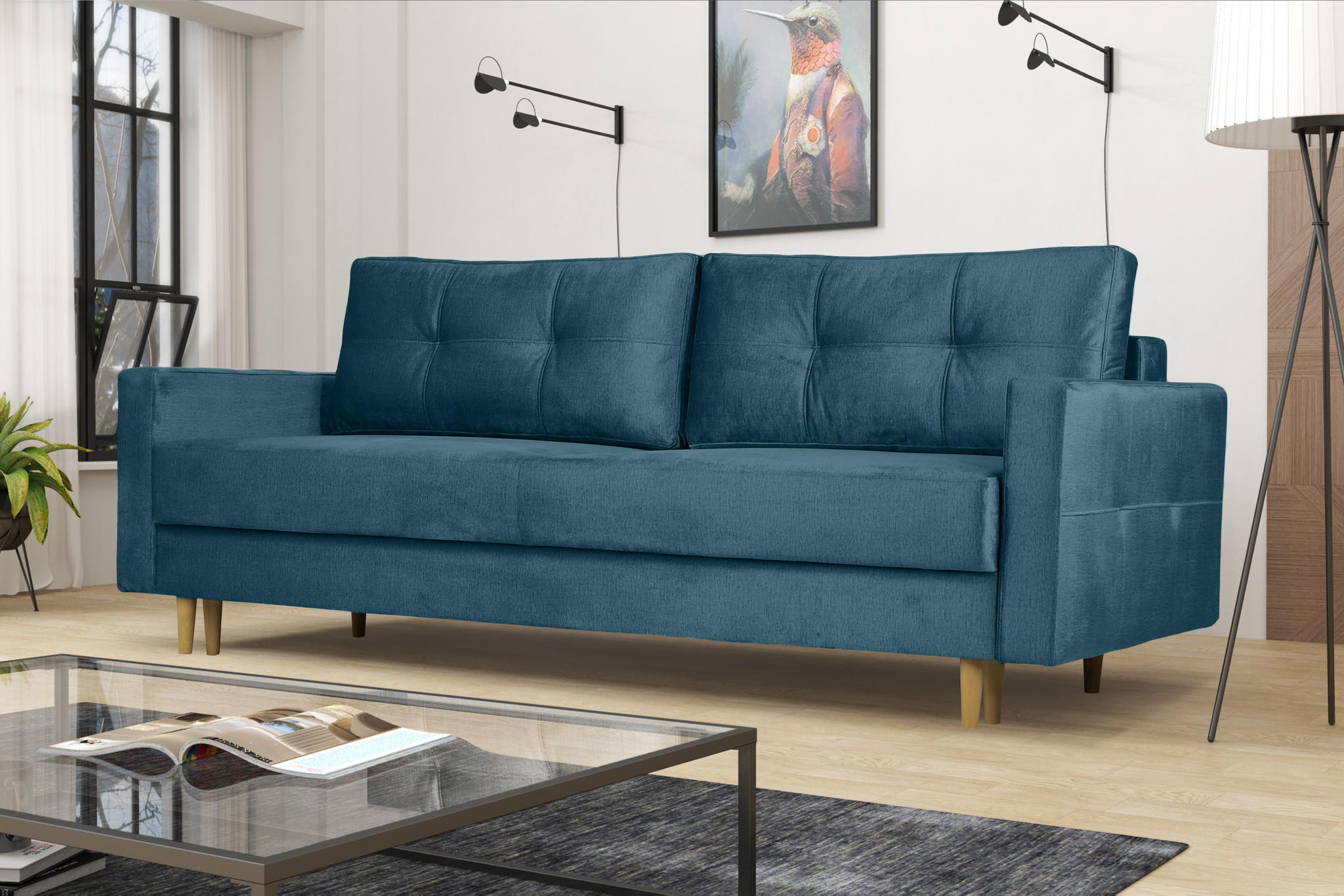 SCHLAFOSOFA Floro 3-Sitzer Stoff Monolith Blau - Blau, Holz/Textil (227/92/98cm) - Kaiser Möbel