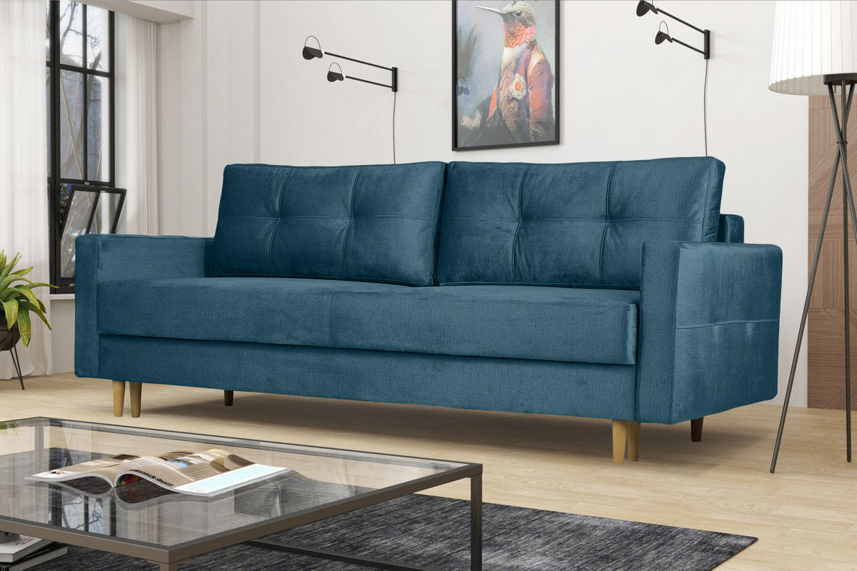 SCHLAFOSOFA Floro 3-Sitzer Stoff Monolith Blau - Blau, Holz/Textil (227/92/98cm) - Kaiser Möbel