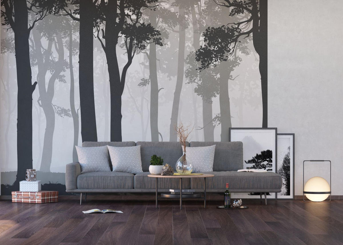 FOTOTAPETE bewaldete Landschaft 375 x 270 cm - Schwarz, Papier (375/270cm) - Sanders & Sanders