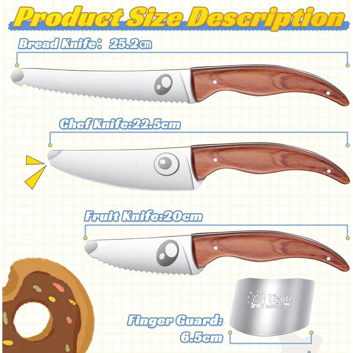 KINDERMESSER Set mit Fingerschutz 4-teilig - Multicolor, Holz