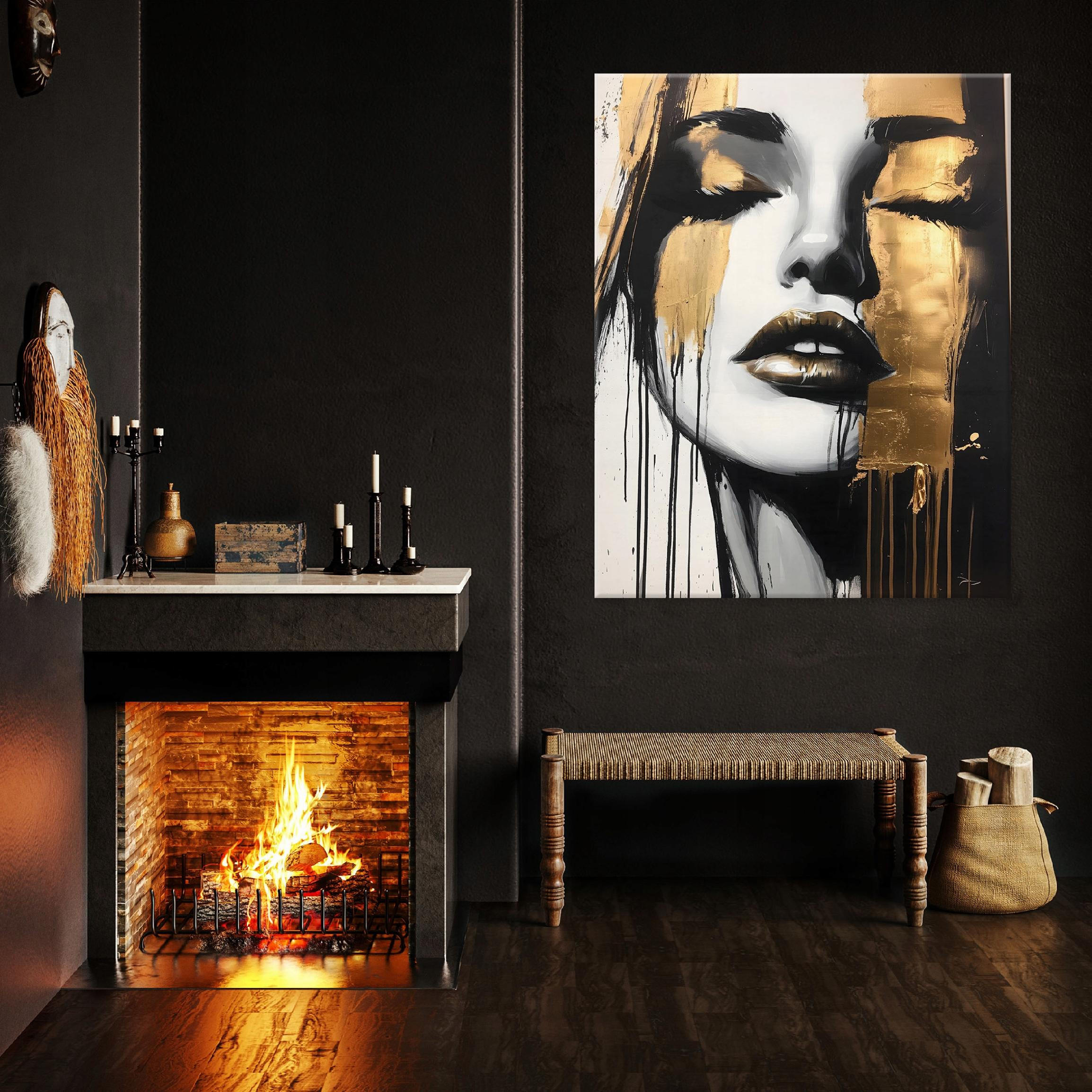 LEINWANDBILD Modern Abstrakt Frau Bilder Groß 100x70 - Goldfarben, Holzwerkstoff (70/100cm) - Wallarena