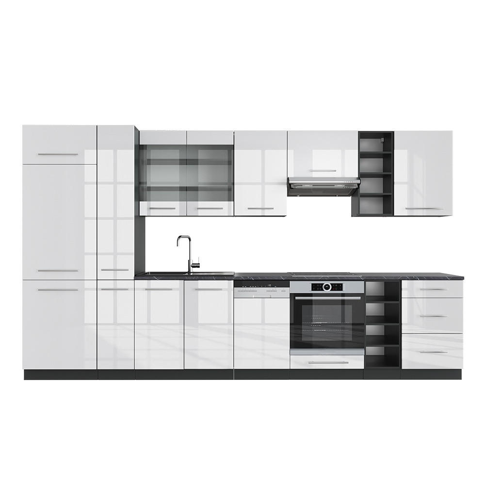 KUHINJSKI BLOK Fame-Line Bela barva visokega sijaja/antracit 355 cm , DP Antracit - bela/visoki sijaj, leseni material (355/206.8/60cm) - Vicco