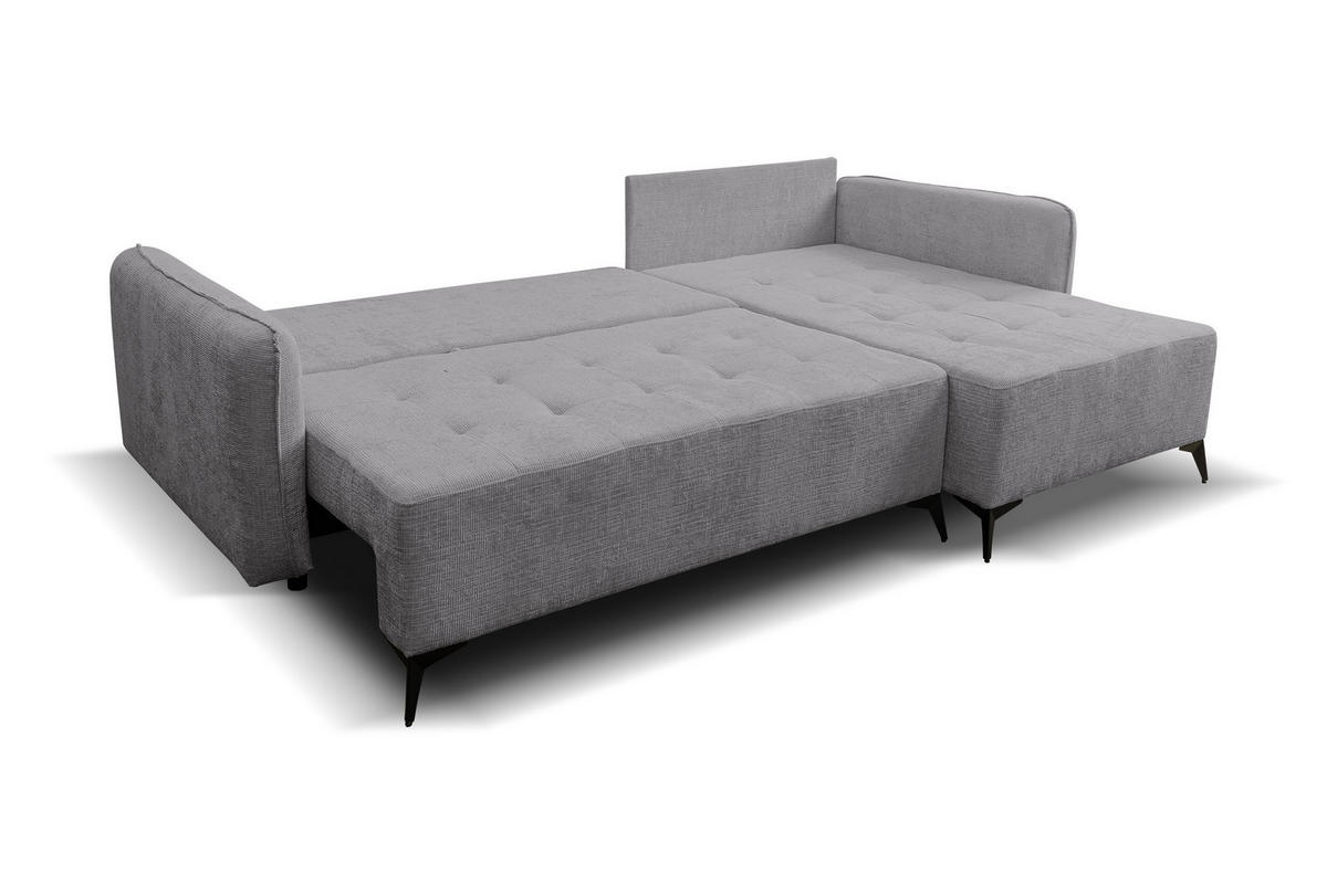 ECKSOFA Lucky in L-Form mit Schlaffunktion und Bettkasten, Farbe: Grau, Strukturstoff, Ottomane Links oder Rechts - Grau, Textil (275/160cm) - VENASI MÖBEL