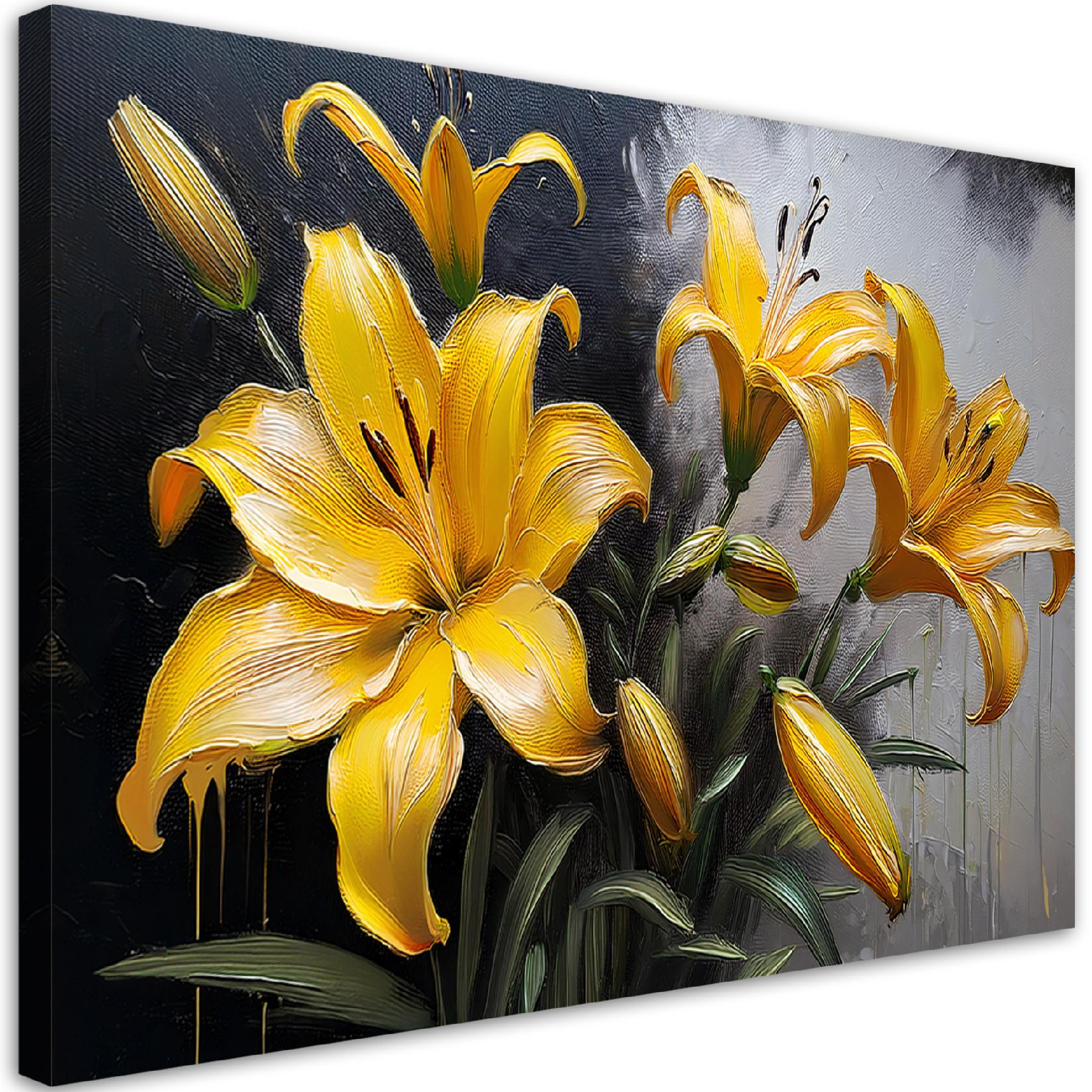 WANDBILD blühende gelbe lilien blumen pflanzen - Gelb, Textil (60/40cm) - Feeby