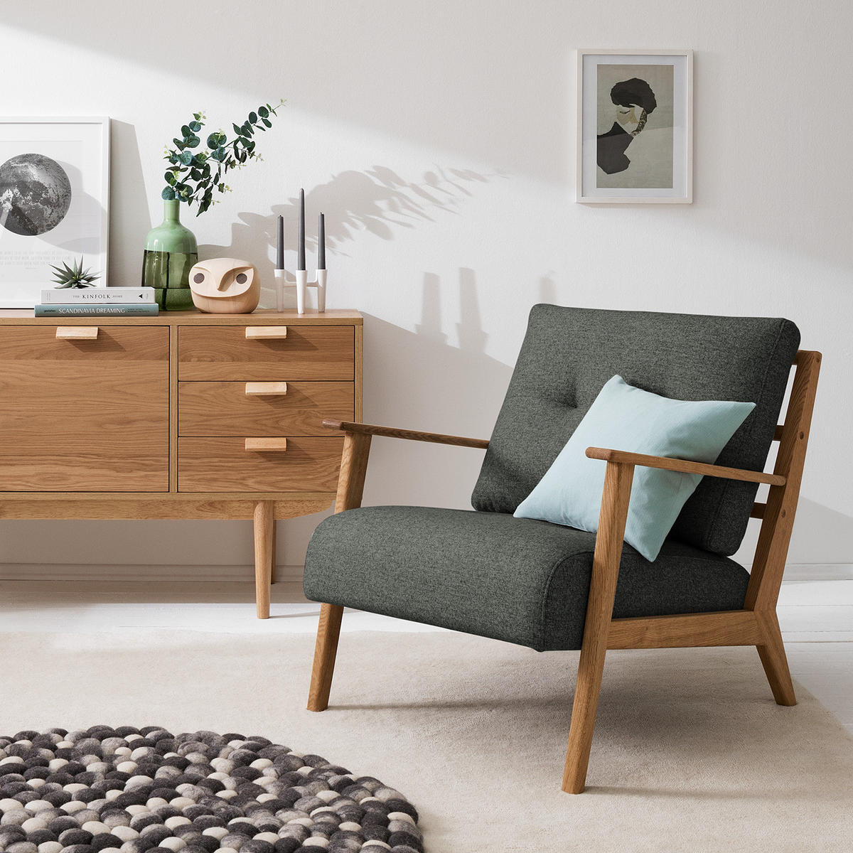 SESSEL - Dunkelgrau/Braun, Eichenholz/Holz (83/80/75cm) - home24