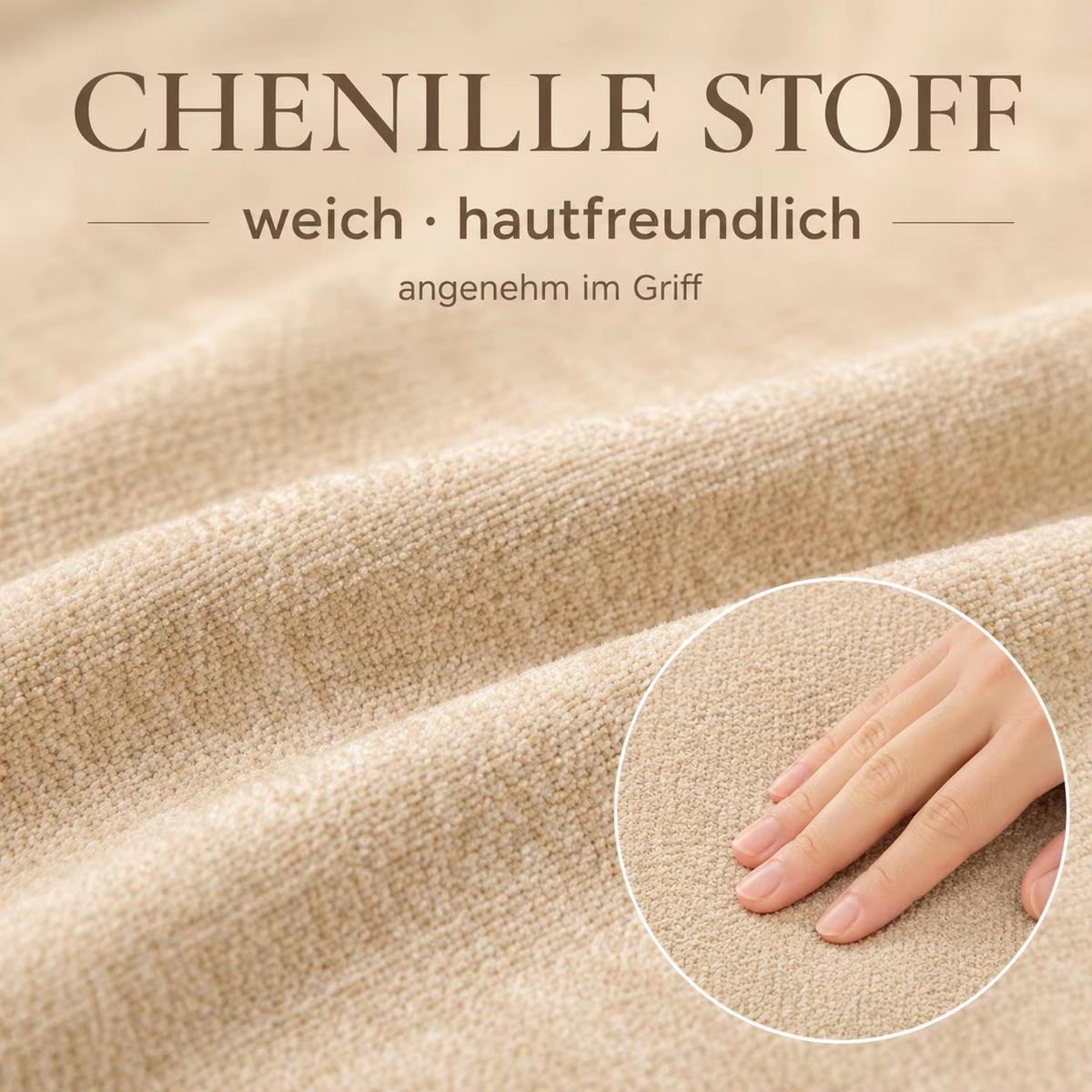 ECKSOFA Chenille, Modulares Kompressionssofa mit Komfortpolsterung, Hellkhaki - Beige, Textil (270/172cm) - Kaket