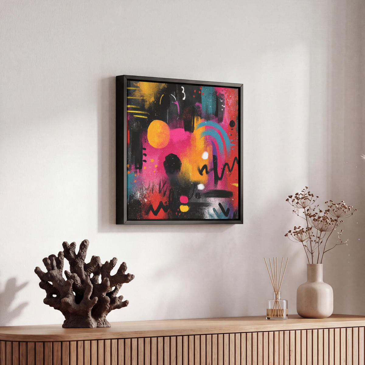 LEINWAND Bilder mit Rahmen - Farbflächen - Formen - Bunt - Abstrakt - 20x20 - Pink, Textil (20/20cm) - MuchoWow