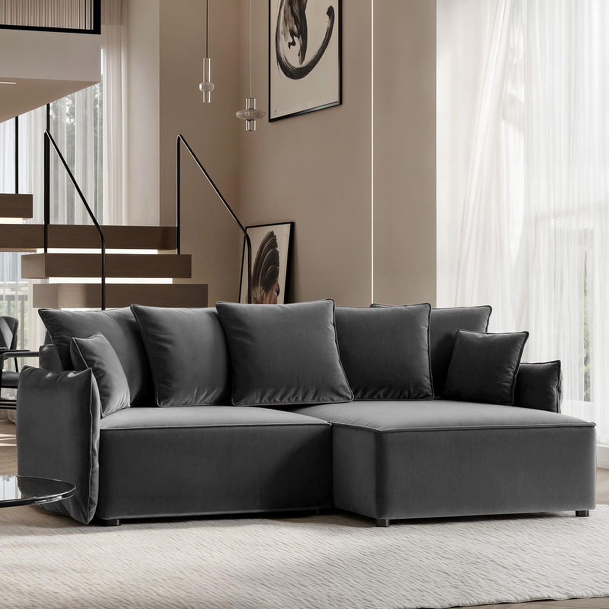 ECKSOFA LEON mit Schlaffunktion und Bettkasten Dunkelgrau - Dunkelgrau, Holzwerkstoff/Kunststoff (250/90cm) - Idohome