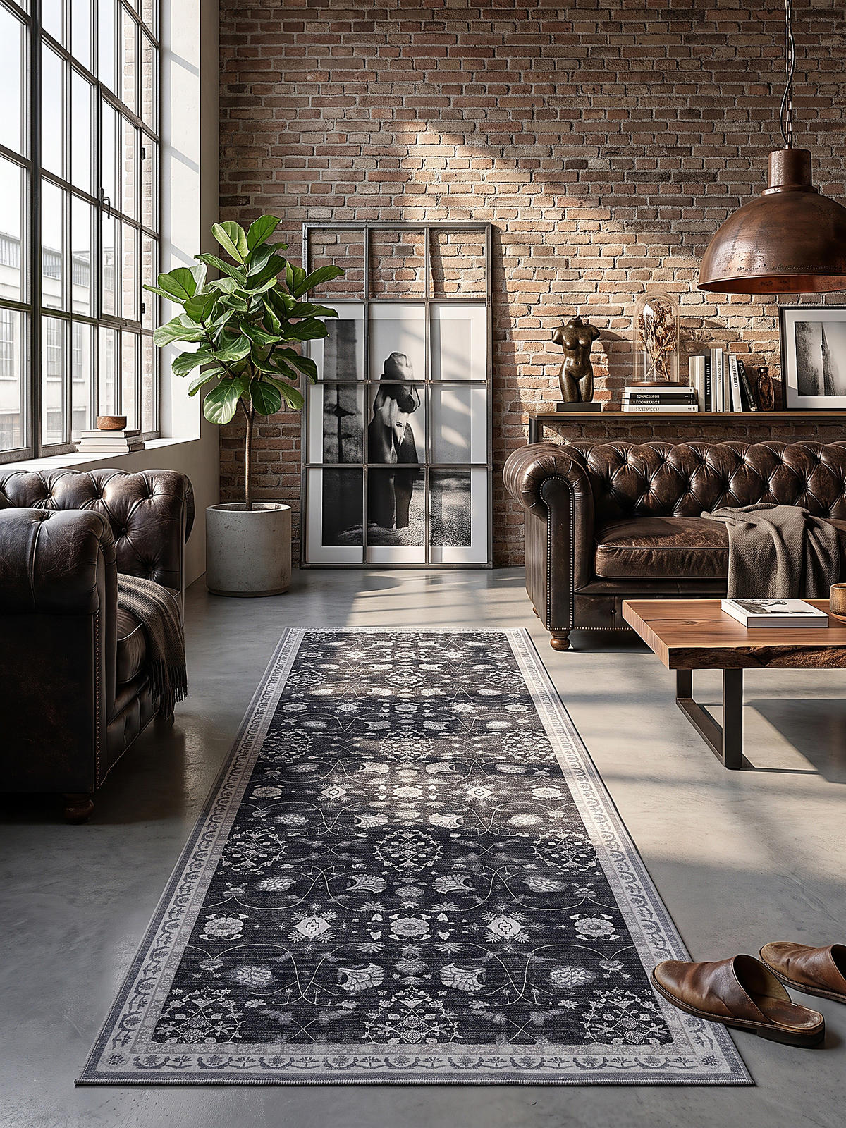 LÄUFER waschbar, mit floralen Ornamenten, VERNANTE in Schwarz-Creme-Grau, 80 x 150 cm - Schwarz, Textil (80/150cm) - KADIMA DESIGN