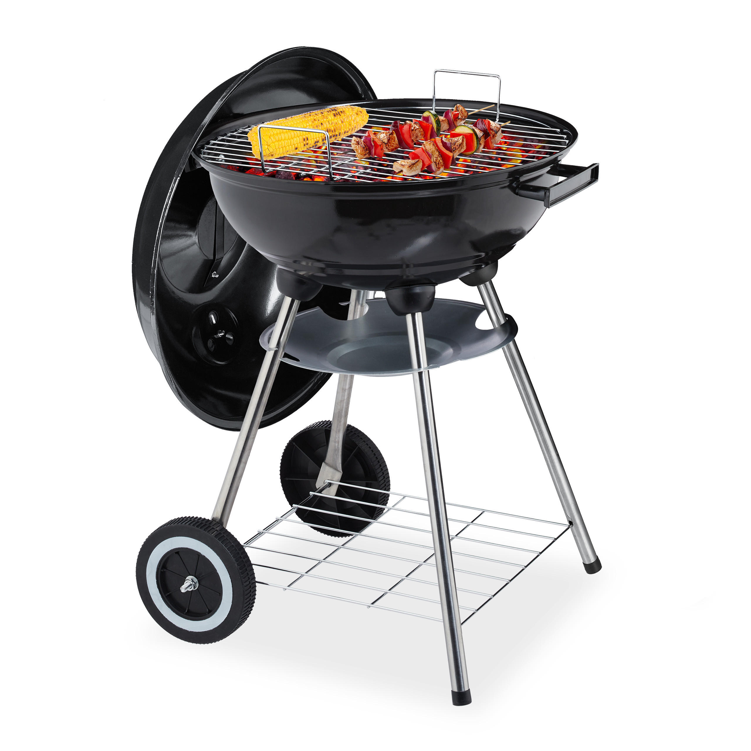 KUGELGRILL - Schwarz, Kunststoff/Metall (40/70/48cm) - Relaxdays