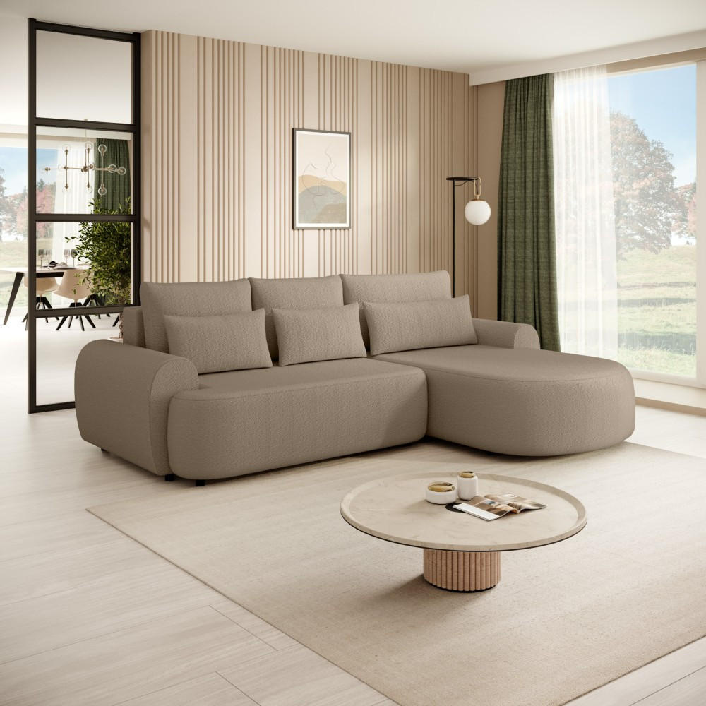 ECKSCHLAFSOFA Olivio L Hellbraun, rechts - Hellbraun/Schwarz, Kunststoff/Textil (266/170cm) - Beautysofa