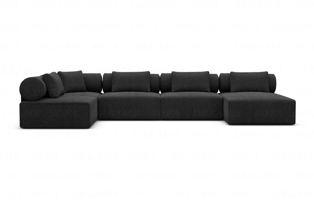 WOHNLANDSCHAFT Cipriani Schwarz Strukturstoff - Schwarz, Kunststoff (400/77/200cm)