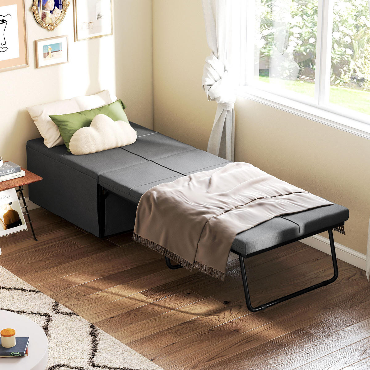 KLAPPBETT ca. 190x60 cm Gästebett mit 8cm Schaumstoff Matratze, faltbar Grau - Schwarz/Grau, Textil/Metall (69/190cm) - HOMCOM