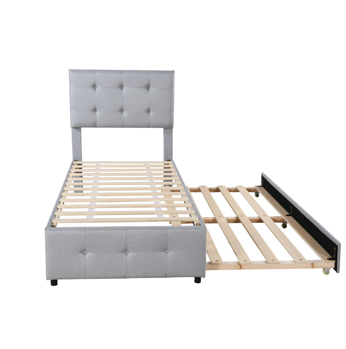 POLSTERBETT 90/200 cm mit Ausziehbett und verstellbarem Kopfteil, Grau - Grau, Textil (90/200cm) - BEAOK