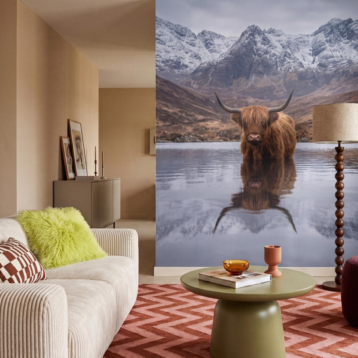 TAPETE - Schottischer Hochländer - Braun - Wasser - 160x220 cm - Braun, Papier (160/220cm) - OnlyWow