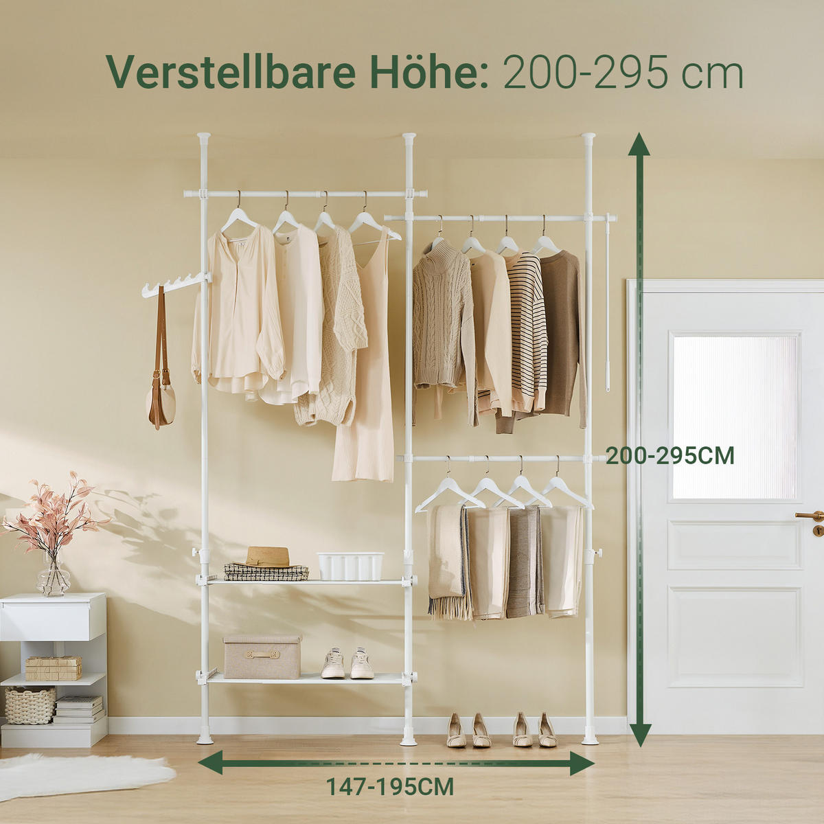 TELESKOP GARDEROBEN SYSTEM Weiß - Weiß, Kunststoff (198/285/1cm) - SoBuy