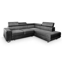 ECKSOFA NOLA R-S Grau Velours-Stoff mit Schlaffunktion - Grau, Holz (253/190cm) - MASSENO