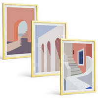 BILDER SET 3er Set - 40x60 cm Goldrahmen - Minimalistische Architekturillustrationen - Goldfarben, Kunststoff (40/60cm) - TULUP