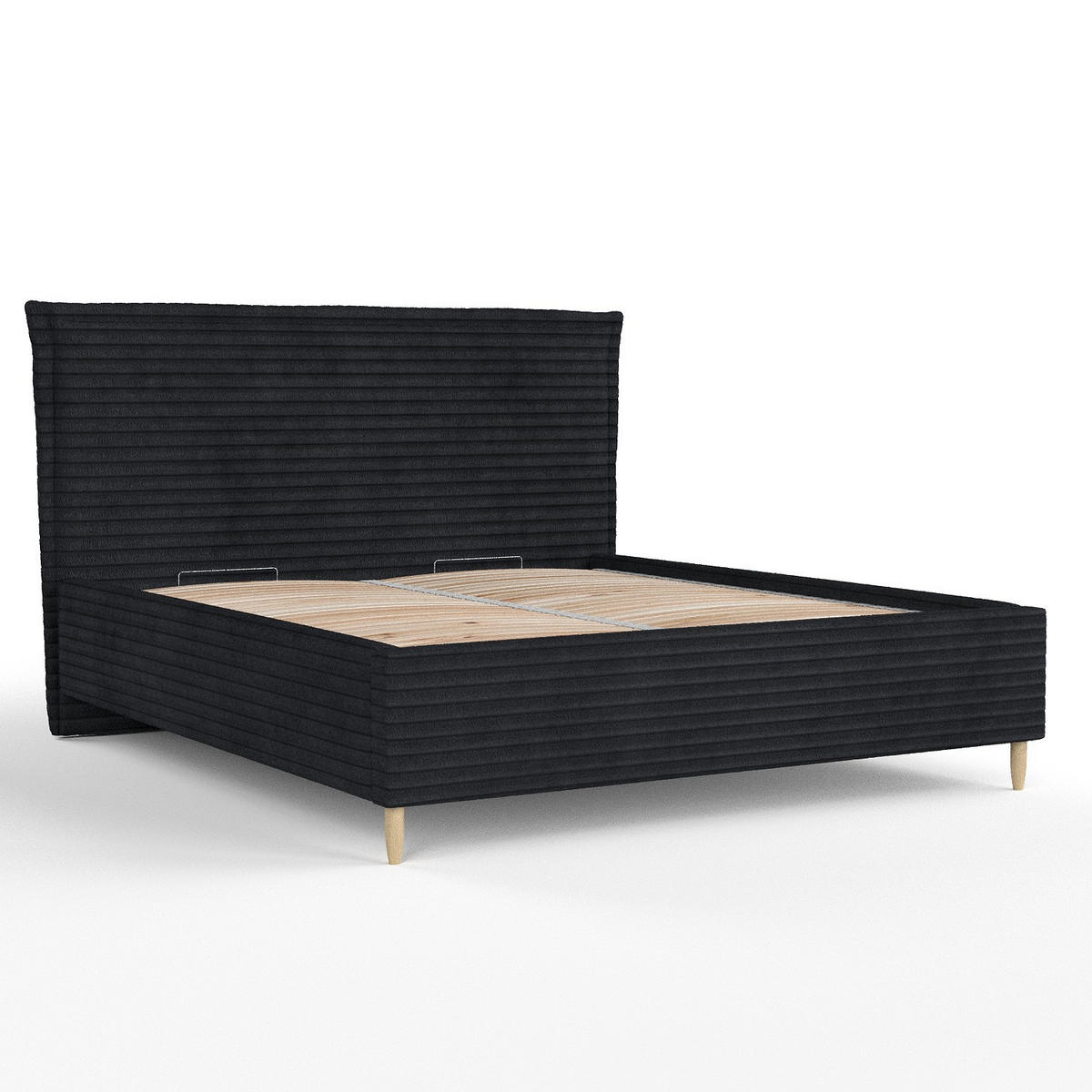 POLSTERBETT Cape Cod Schwarz 140/200 cm im Samtstoff - Schwarz/Naturfarben, Holz/Holzwerkstoff (140/200cm) - Maison de Reve