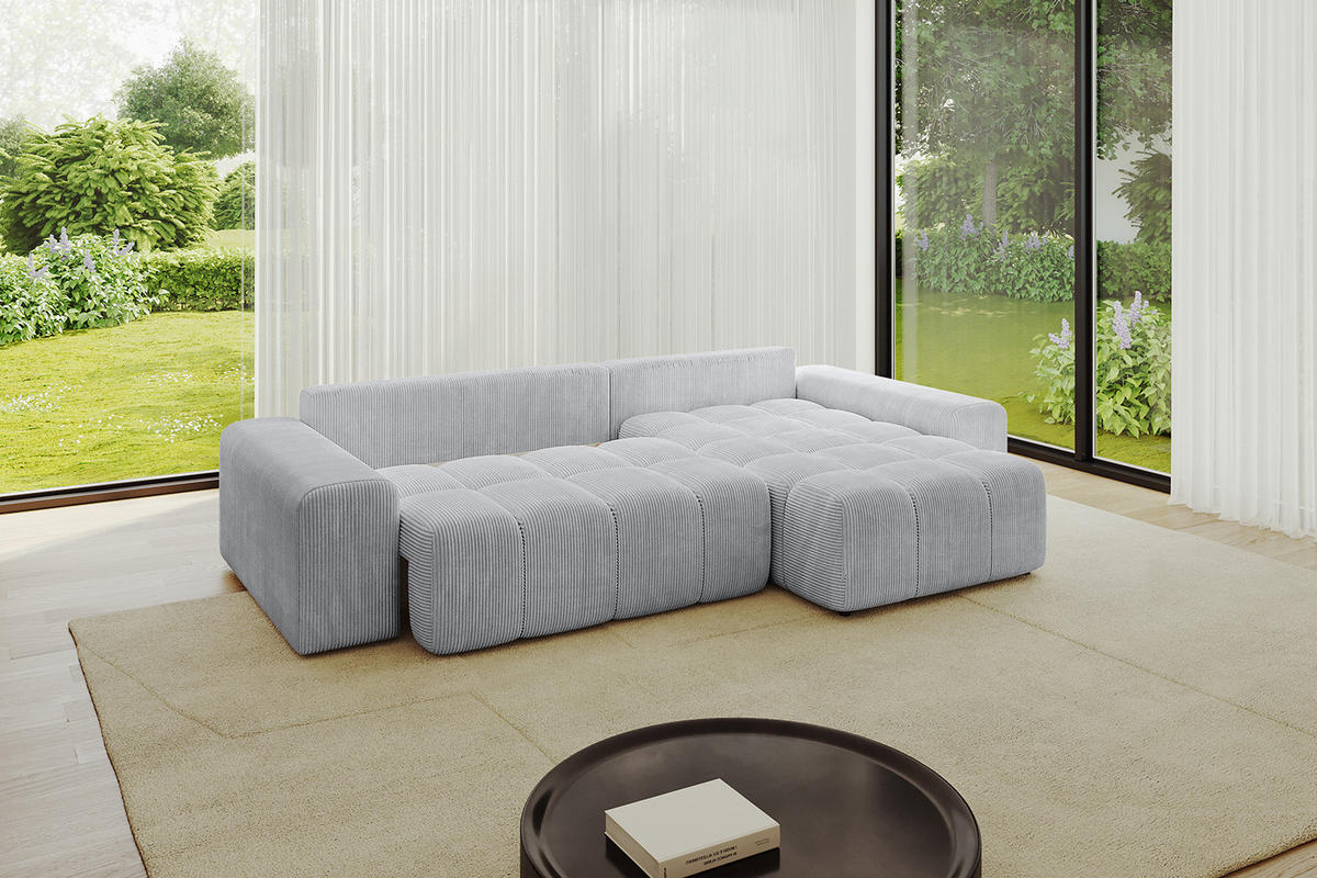 ECKSOFA Ottomane rechts ENIL-L 297x189x68 Grau Cord - Grau, Holzwerkstoff/Kunststoff (189/297cm) - ALTDECOR