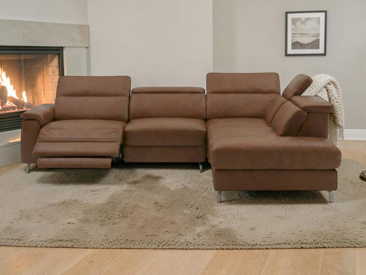 ECKSOFA Ambassador Echtleder mit 1 x Relaxfunktion Cognacbraun - Cognac, Leder/Metall (272/224cm)