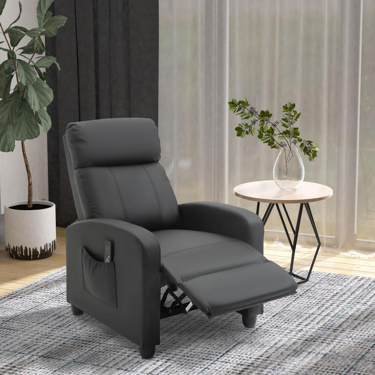 MASSAGESESSEL mit Liegefunktion, Relaxsessel mit Massagefunktion, Fernsehsessel - Schwarz, Leder/Kunststoff (88/98/68cm) - HOMCOM