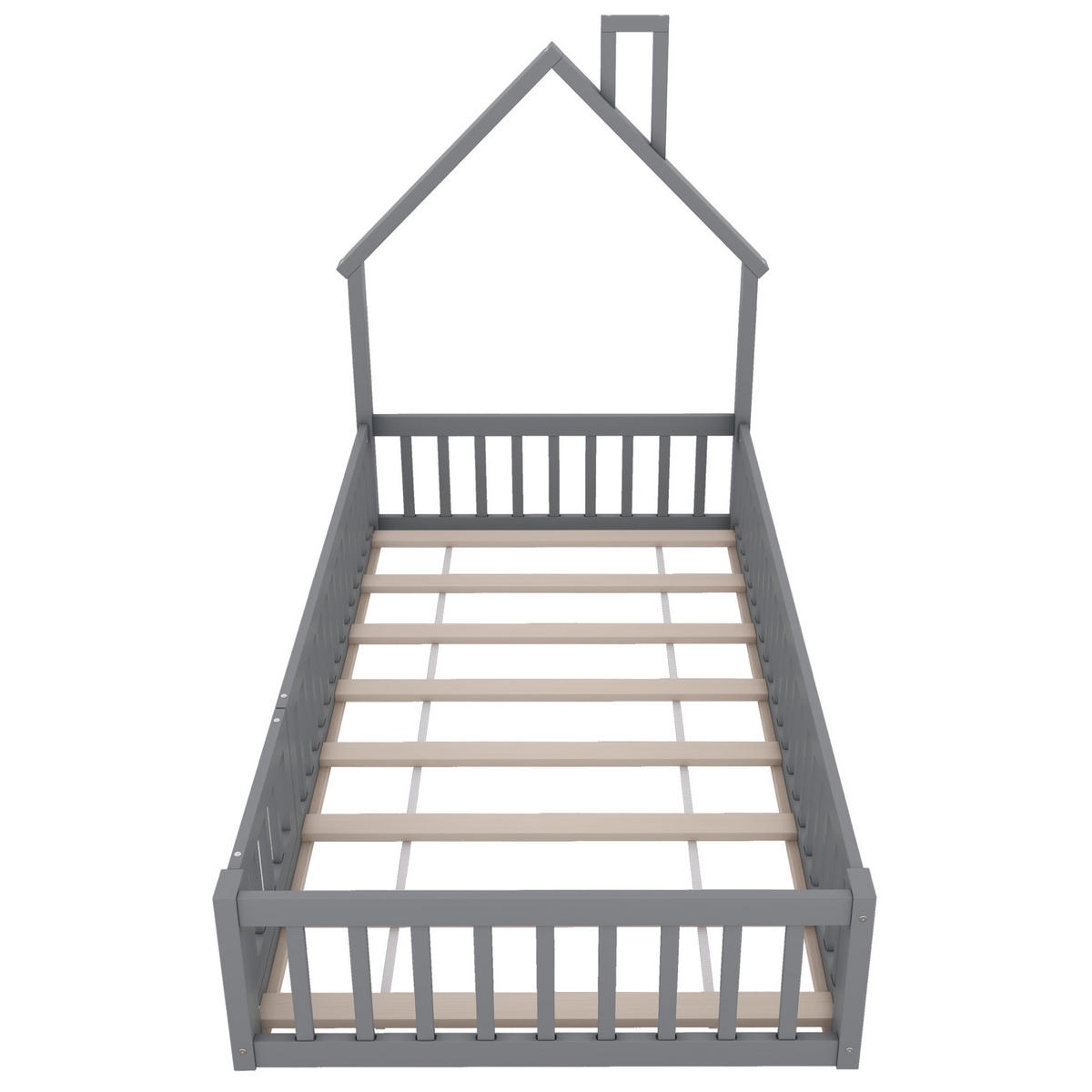 KINDERBETT in Hausform mit Rausfallschutz 90x200 cm Grau - Grau, Holzwerkstoff (90/200cm) - Beauniv