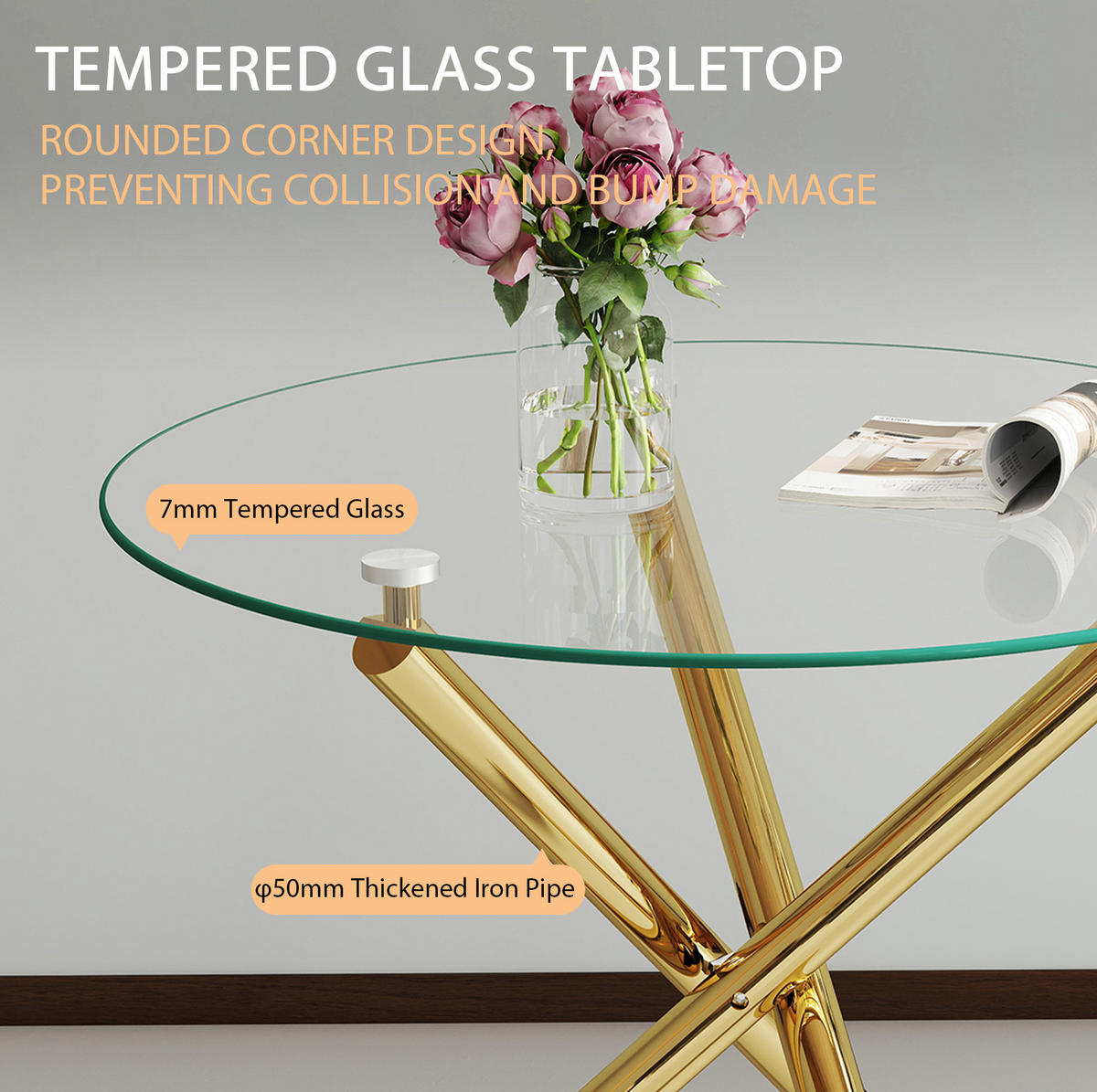 ESSTISCH 80/76/80 cm Gold aus Glas und Metall mit Kreuzfuß - Goldfarben, Metall (80/80/76cm) - OKMYHOME