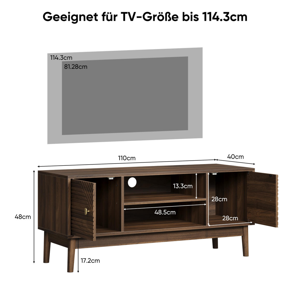 SIDEBOARD Holzdekor mit Türen und Schubladen - Braun, Holzwerkstoff (110/48/40cm) - Urban Meuble
