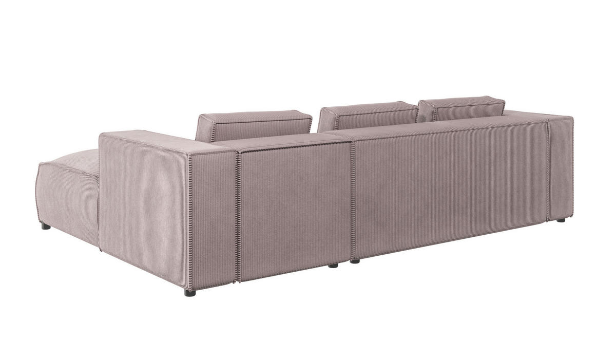 ECKSOFA Nova Puderrosa Cord, Ottomane rechts - Pink/Schwarz, Holz/Kunststoff (262/176cm) - S-Style Möbel