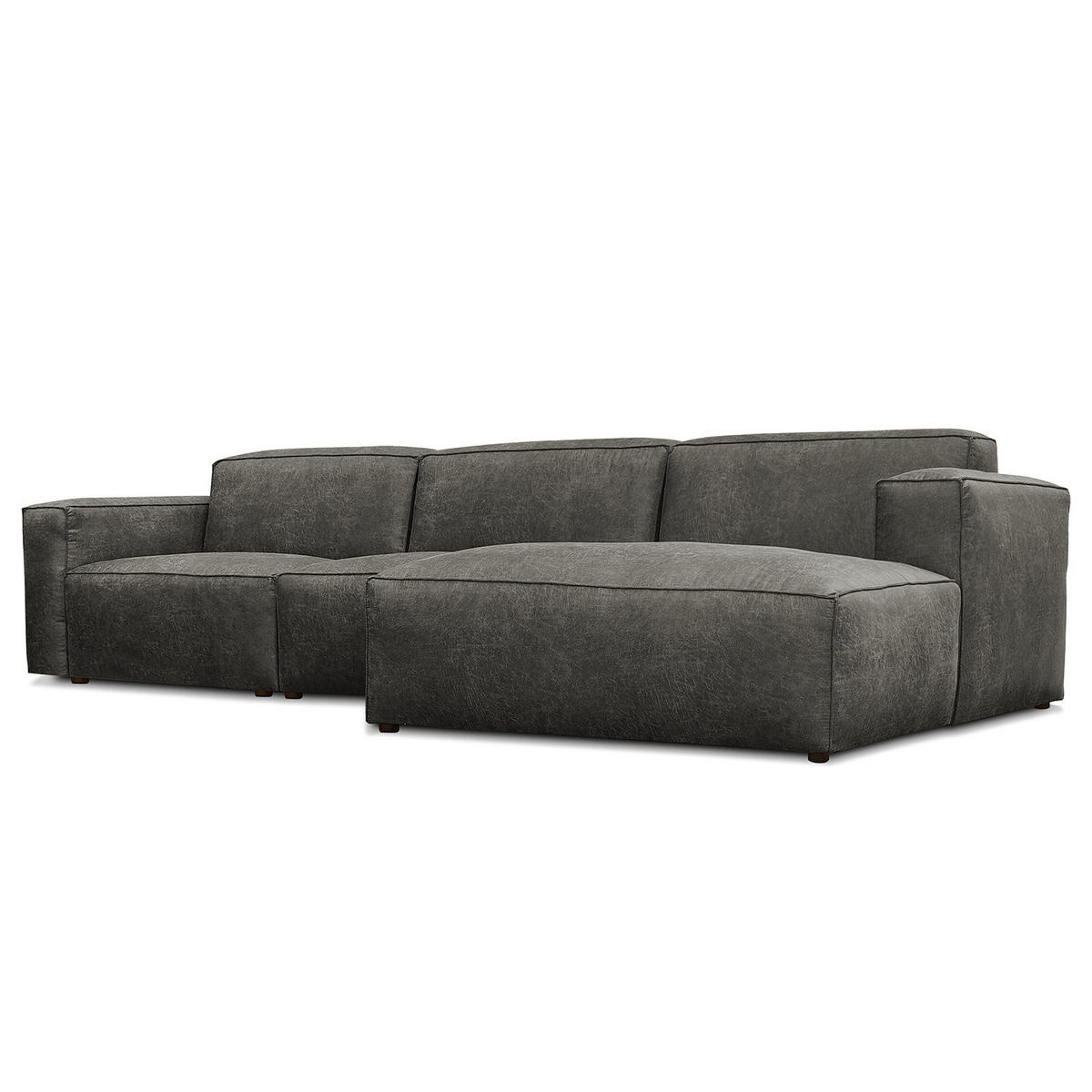 ECKSOFA mit Longchair - Dunkelgrau/Schwarz, Kunststoff (345/170cm) - home24