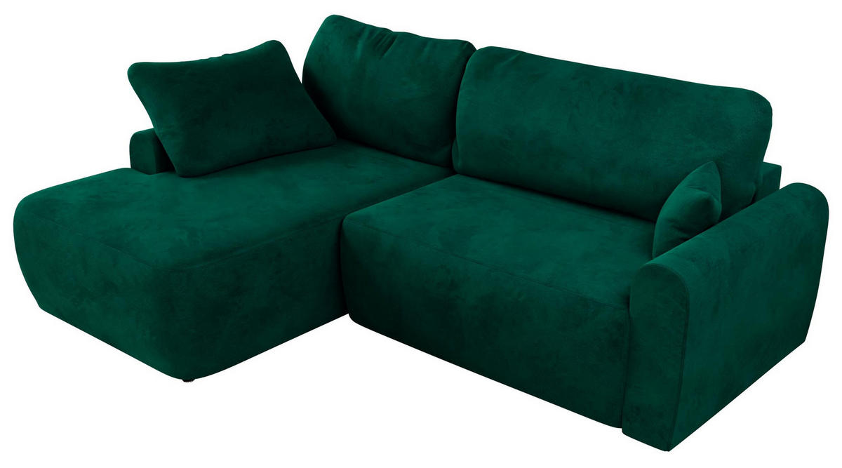 ECKSCHLAFSOFA CUBO L Dunkelgrün Velvet - links - Dunkelgrün/Schwarz, Kunststoff/Textil (273/187cm) - MKS