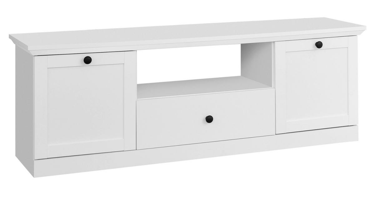TV-LOWBOARD weiß 140 x 49 cm, Fernsehtisch im Landhaus-Stil - Silberfarben/Weiß, Holzwerkstoff/Metall (41/49/140cm) - Top.Furn