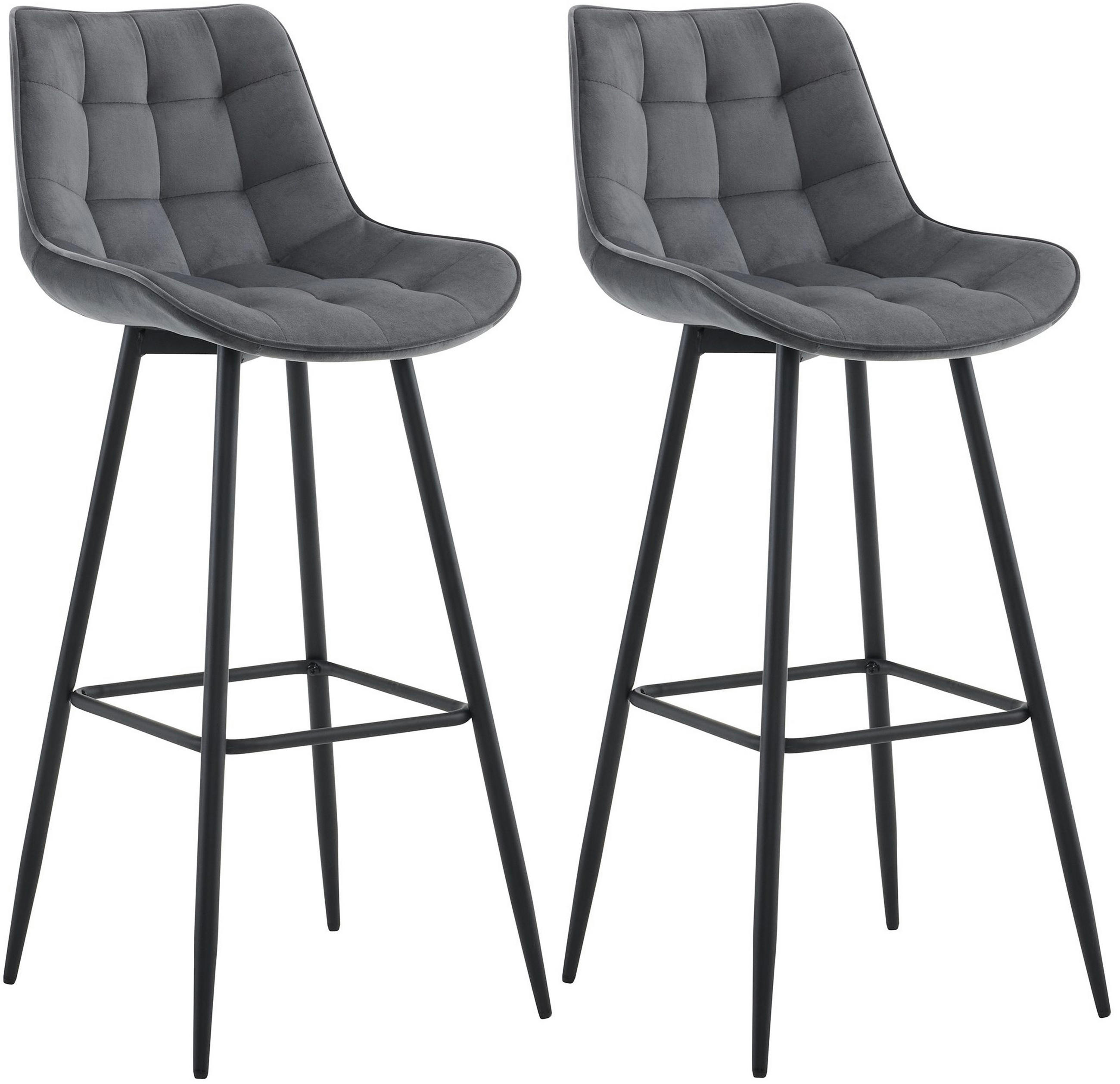 BARHOCKER 2er Set Danton Samt dunkelgrau - Schwarz/Grau, Textil/Metall (47/106/52cm) - TPFLiving