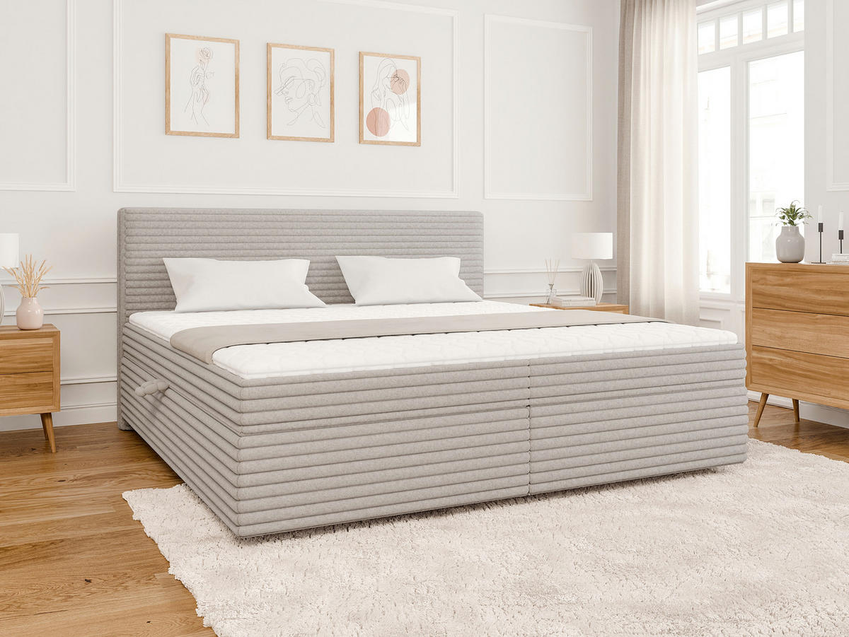 BOXBETT Roma 200/200 cm Hellgrau Plüschcord - Hellgrau/Schwarz, Holz/Kunststoff (200/200cm) - S-Style Möbel