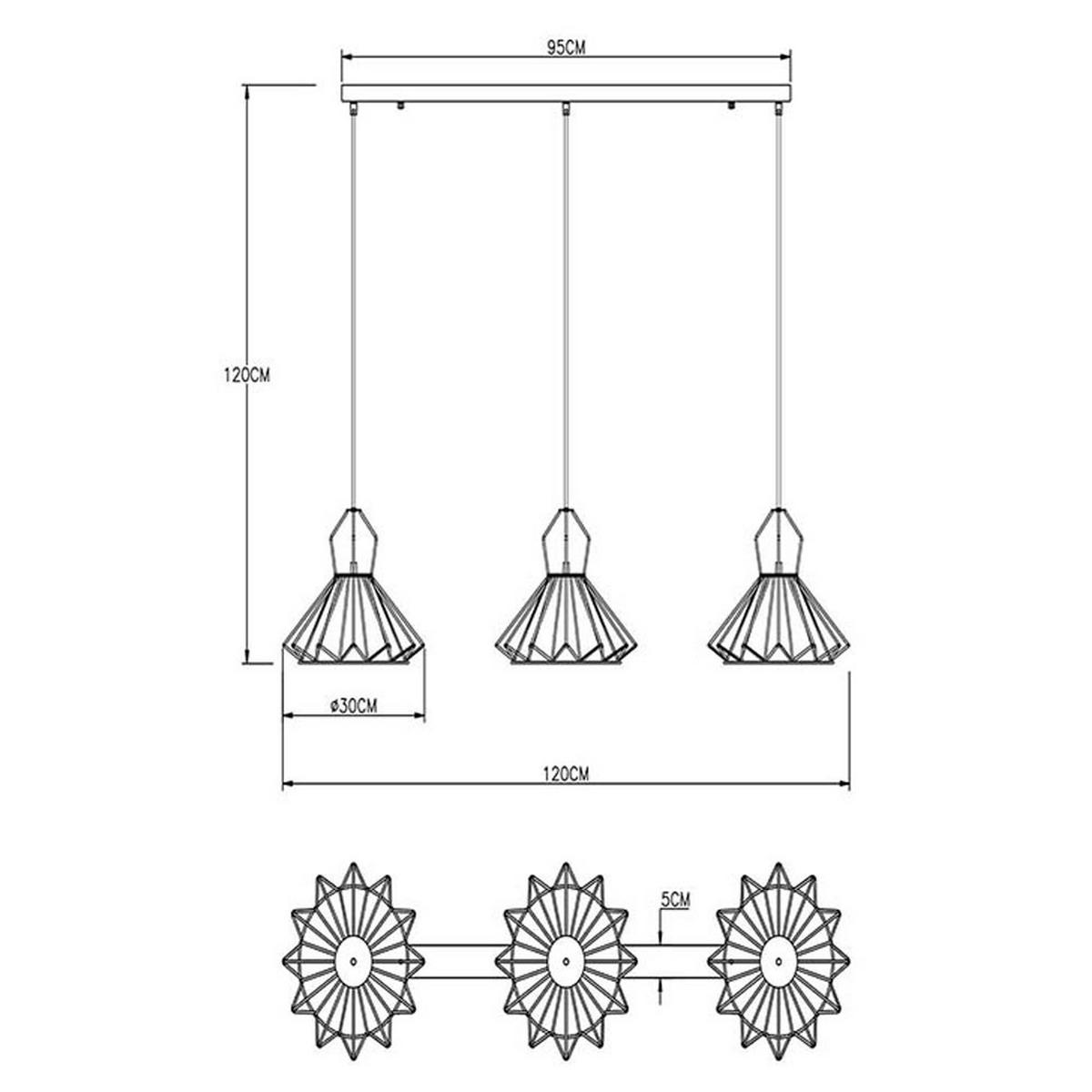 HÄNGELEUCHTE Metall Textil Schwarz 3-flammig - Schwarz, Metall (120/30/120cm)