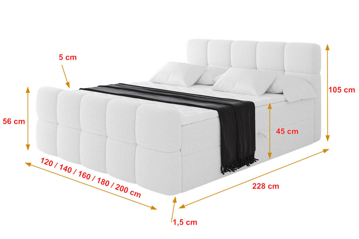 BOXBETT mit Matratze H3 - FAMA-Z - 160x200 cm Weiß Quelle - Weiß, Holzwerkstoff (160/200cm) - ALTDECOR