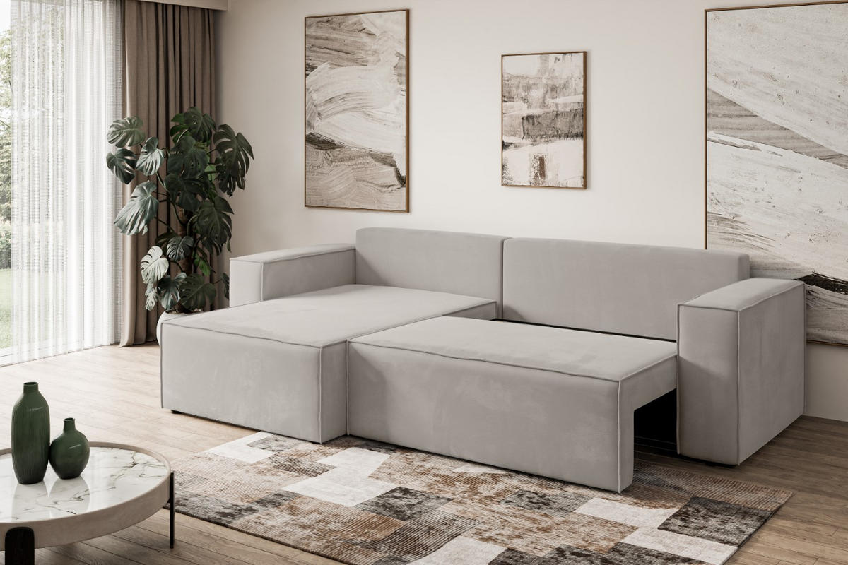 ECKSOFA mit Schlaffunktion und Bettkasten CELTIC-XL - 277x143x83 cm Hellbraun Velours - Hellbraun/Schwarz, Holzwerkstoff/Kunststoff (277/143cm) - ALTDECOR