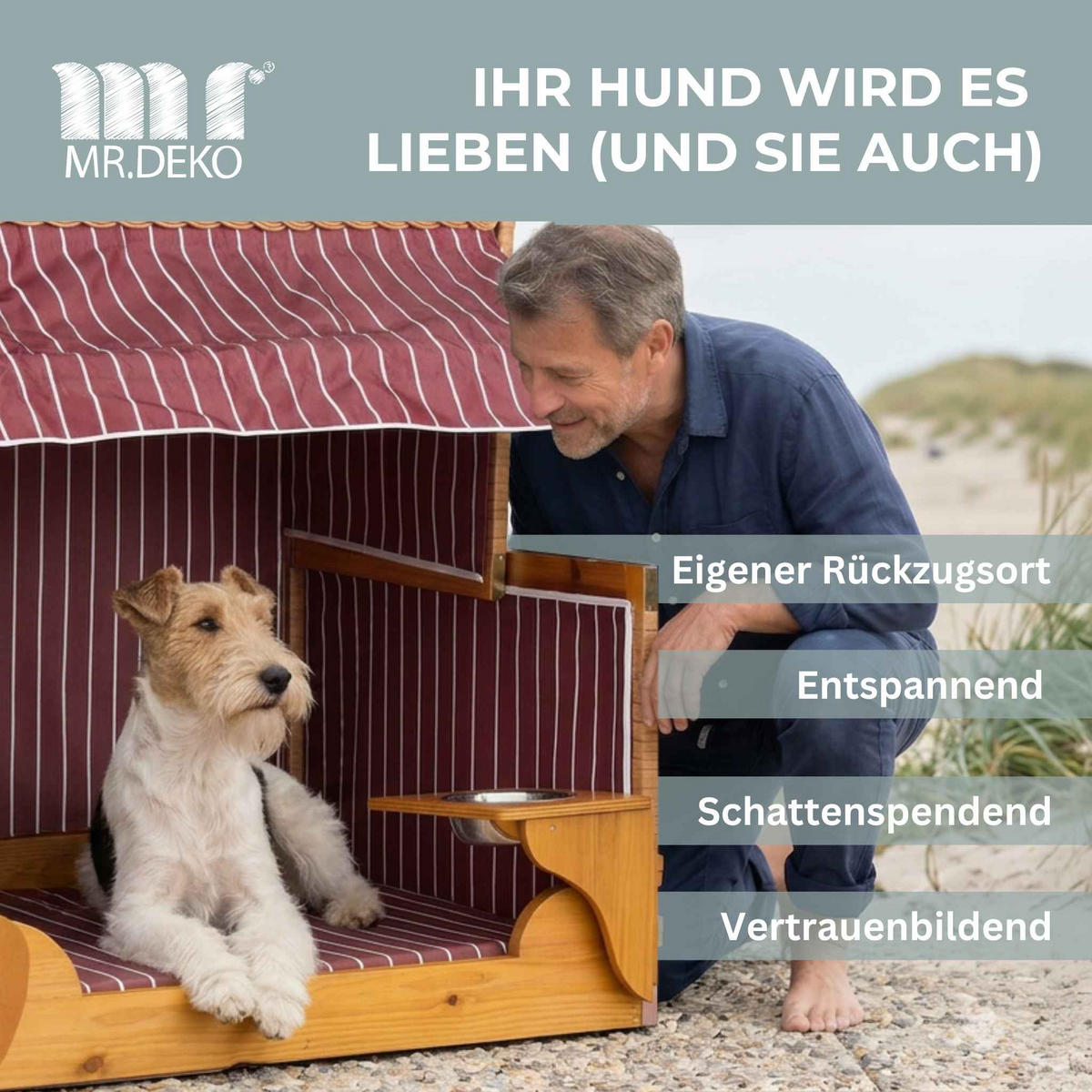 HUNDESTRANDKORB - Rot/Braun, Holzwerkstoff (80/95/65cm) - Mr. Deko