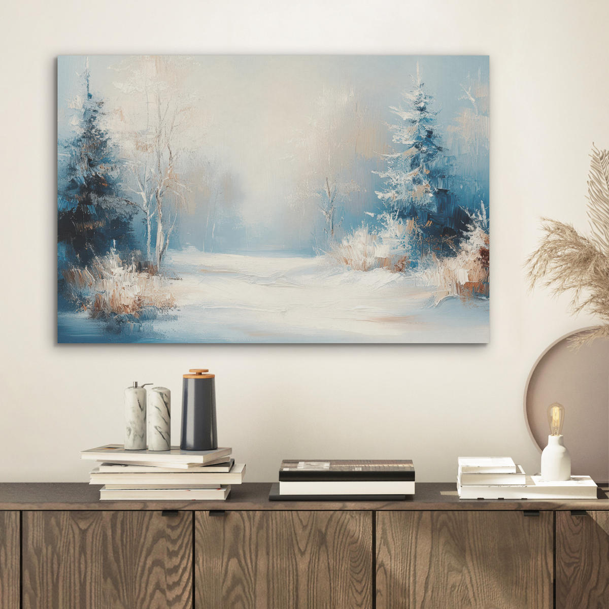 AKUSTIKBILD Wald - Winter - Natur - Abstrakt - Schnee Wanddeko 70x50 cm - Weiß, Kunststoff (70/50/0.9cm) - MuchoWow