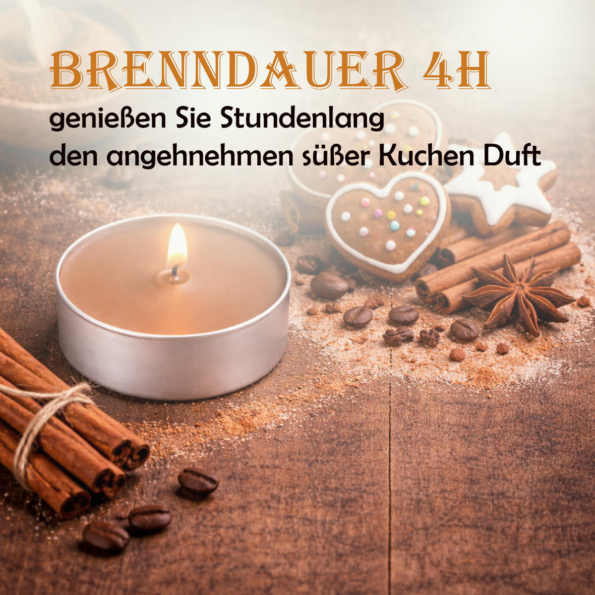 TEELICHT mit Duft - Lebkuchen - 54er Pack - Cappuccino, Naturmaterialien (4/1.5/4cm) - HS Candle