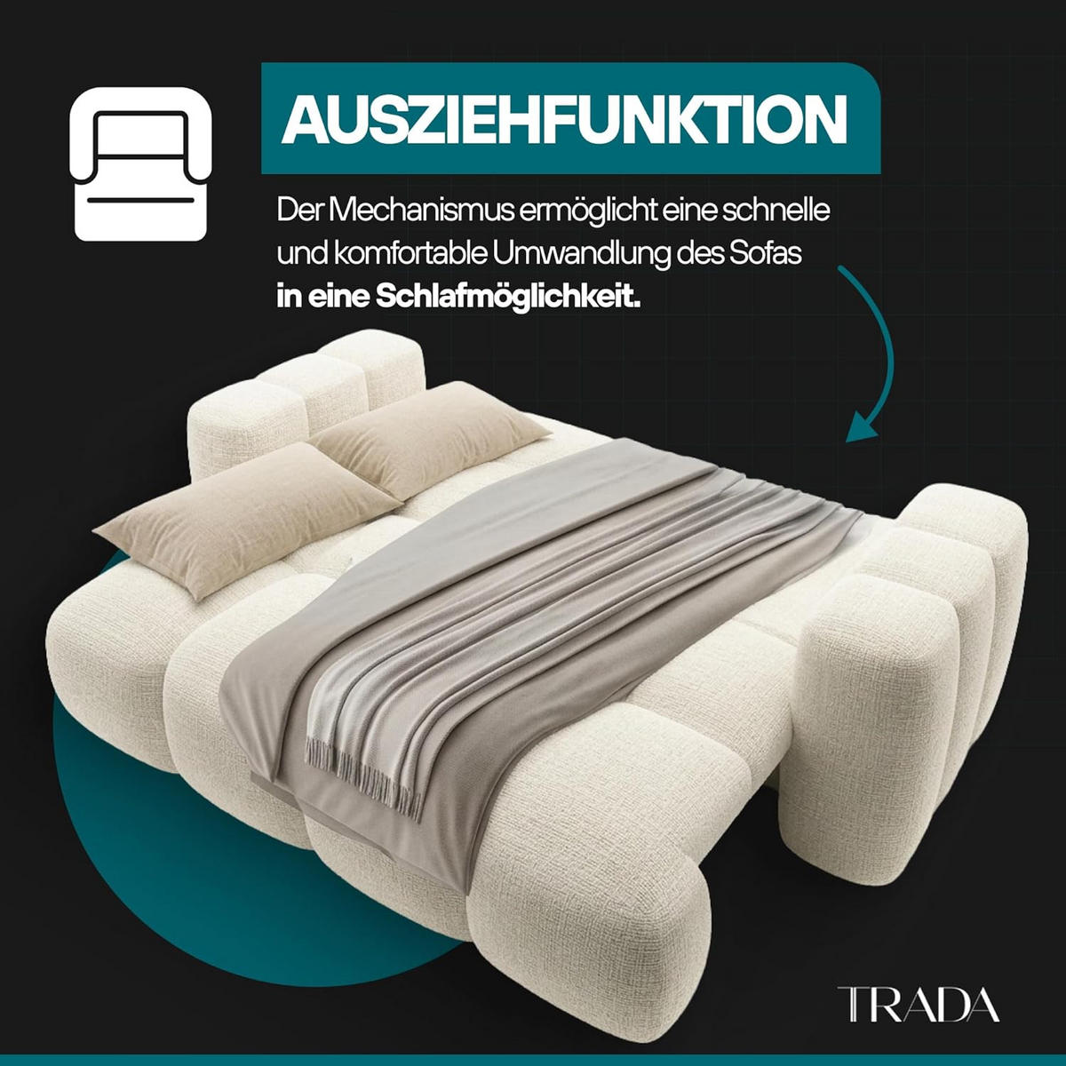 BOXSPRINGSOFA 275x90x110 cm mit Bettkasten, BLOOM, Mit DL-Ausklappsystem, Weiß - Weiß, Kunststoff (275/90/110cm) - Trada