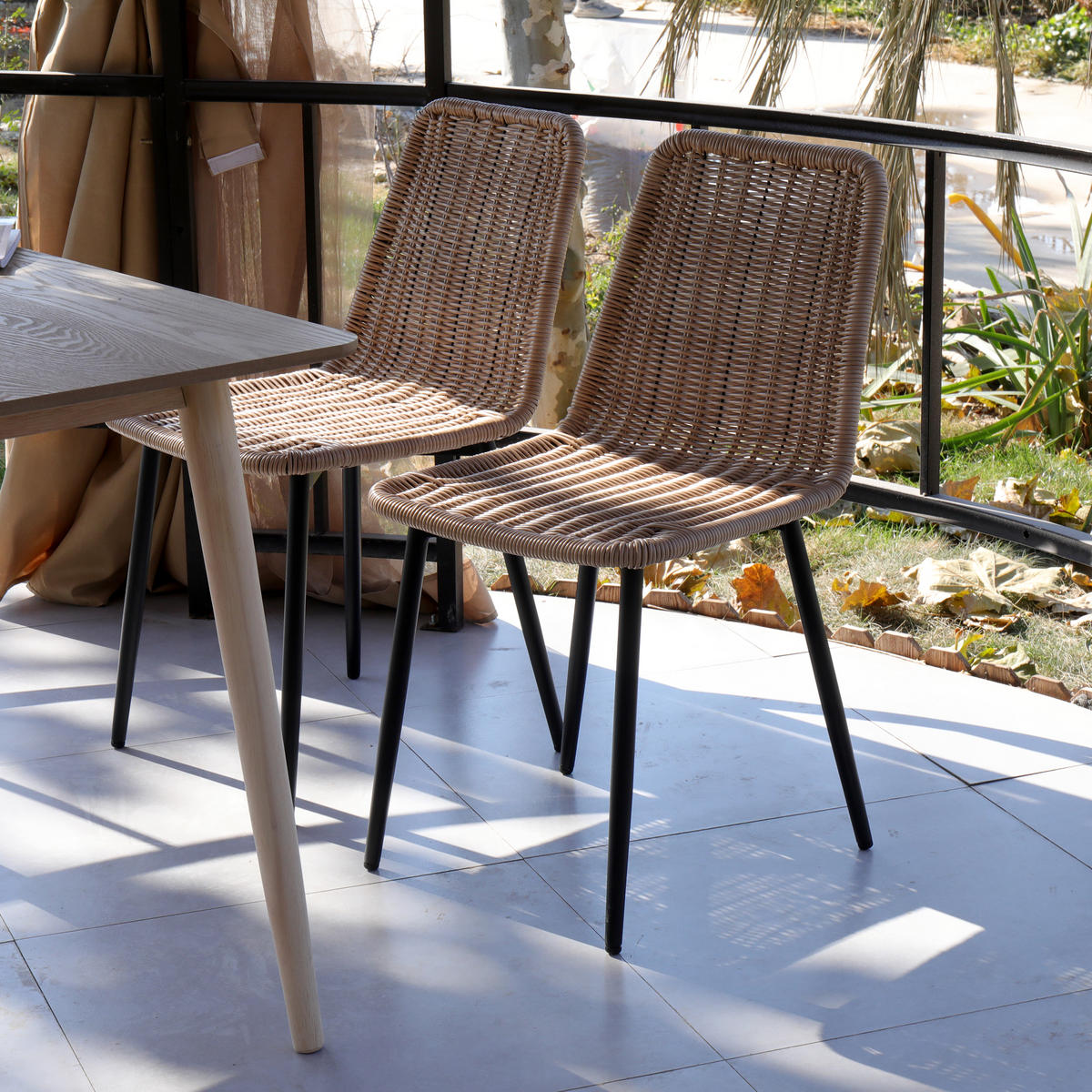STUHL 4er-Set Rattan Braun - Braun, Metall (43/83/47cm) - Nordlys