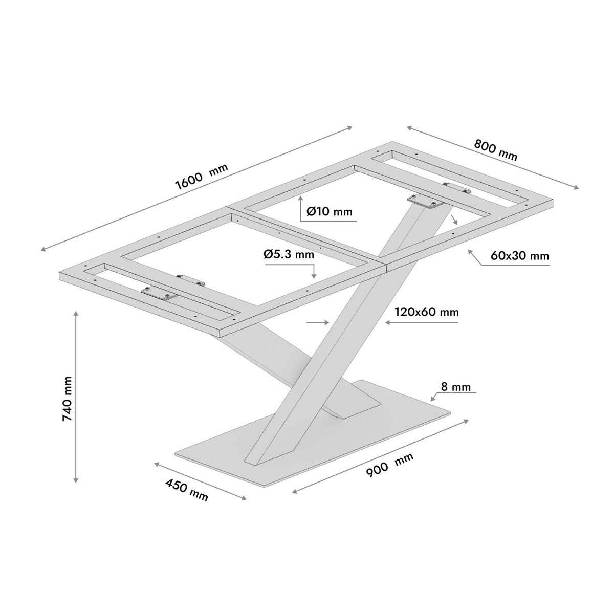 TISCHBEINE Sargas Frame Metall Schwarz 160/80/74cm - Schwarz, Metall (80/72/160cm) - Metalo Pro