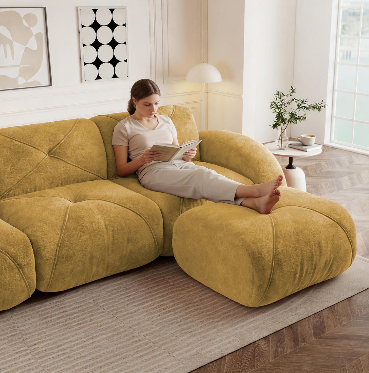 SOFA modular 4-Sitzer Chenille Yellow - Gelb, Kunststoff (95/76/358cm) - Meubliv