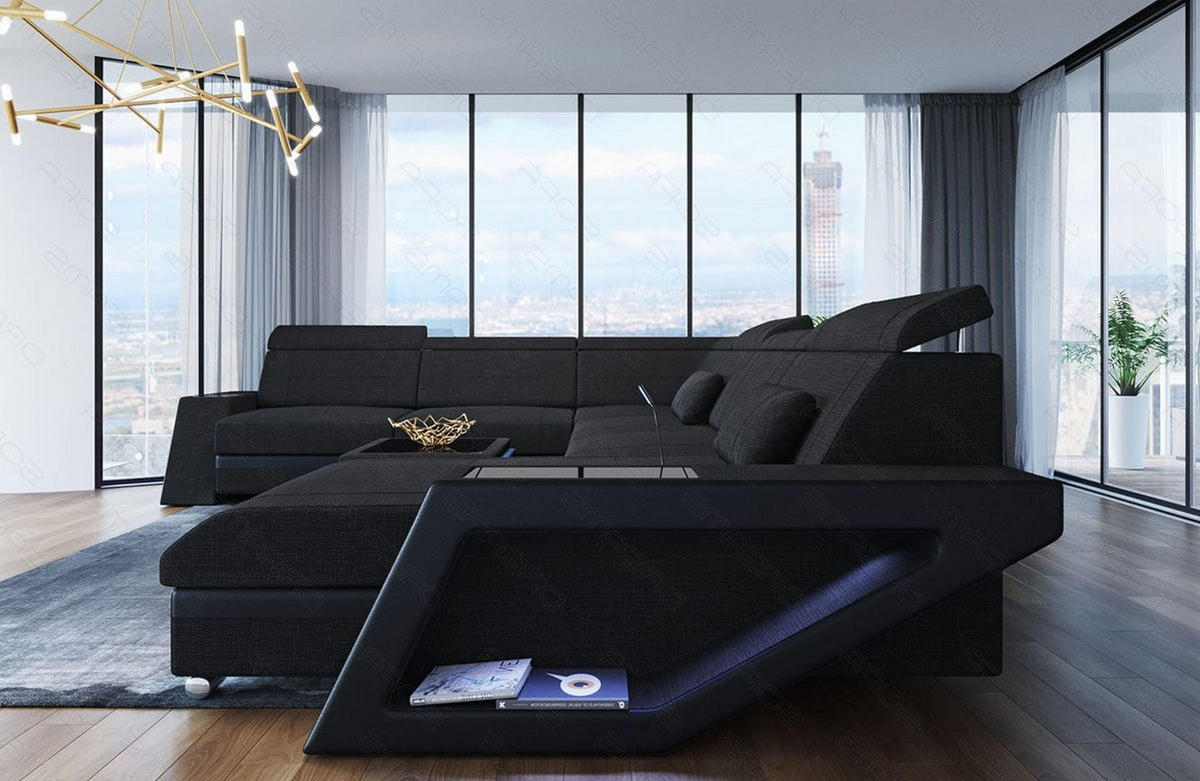 WOHNLANDSCHAFT Catania Schwarz Strukturstoff - Schwarz, Kunststoff (349/89/264cm)