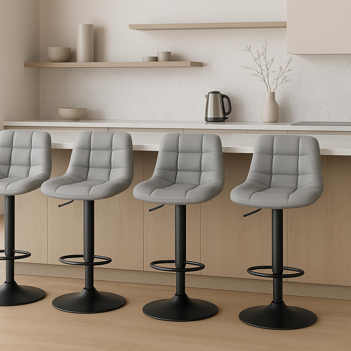 BARHOCKER 2er Set Tower Kunstleder grau - Schwarz/Grau, Kunststoff/Metall (48/105/54cm) - TPFLiving