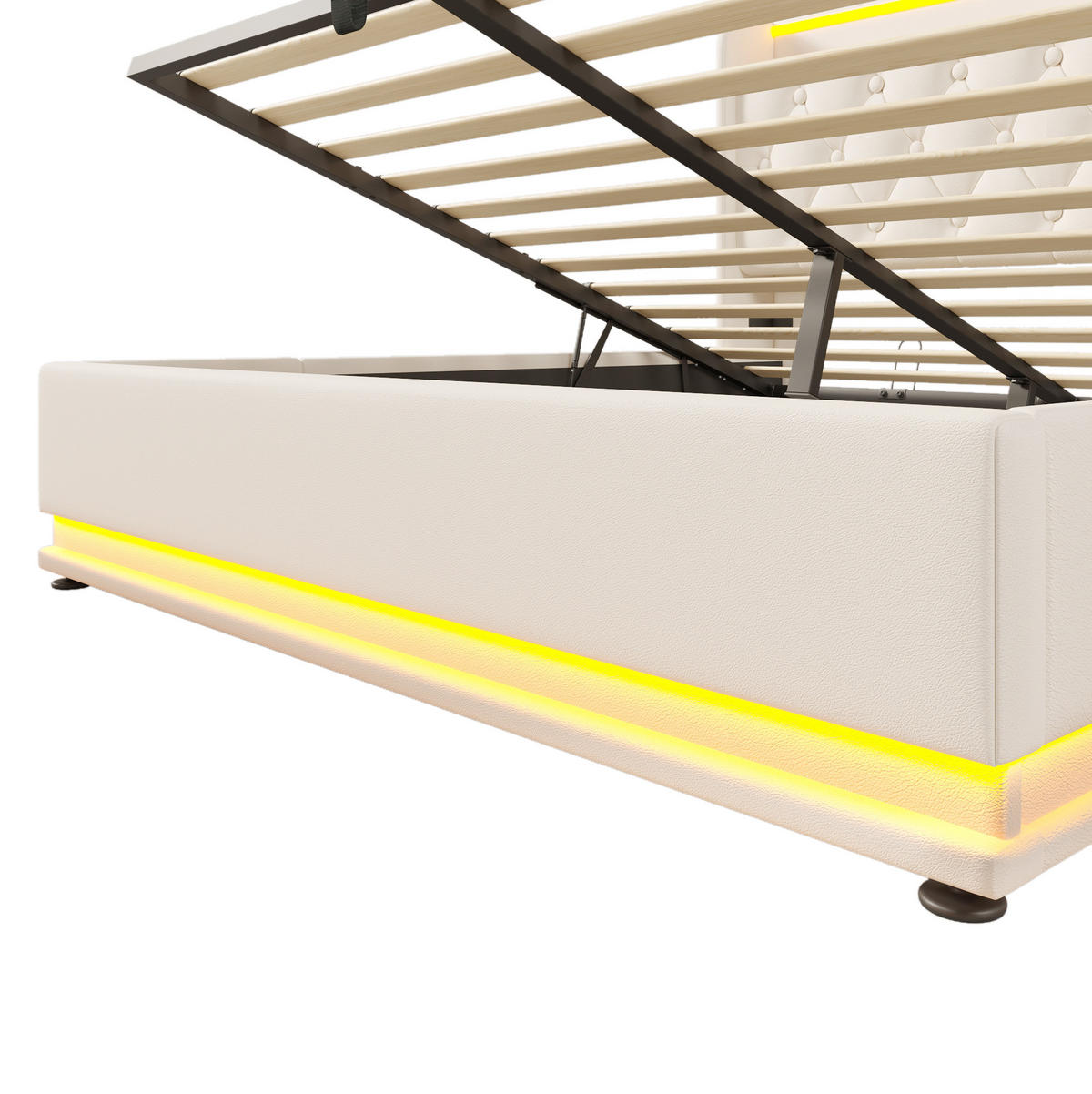 POLSTERBETT 160/200 cm Weiß mit 360-Grad-LED-Funktion und USB-Anschluss mit Matratze - Weiß, Kunststoff (160/200cm) - OKWISH