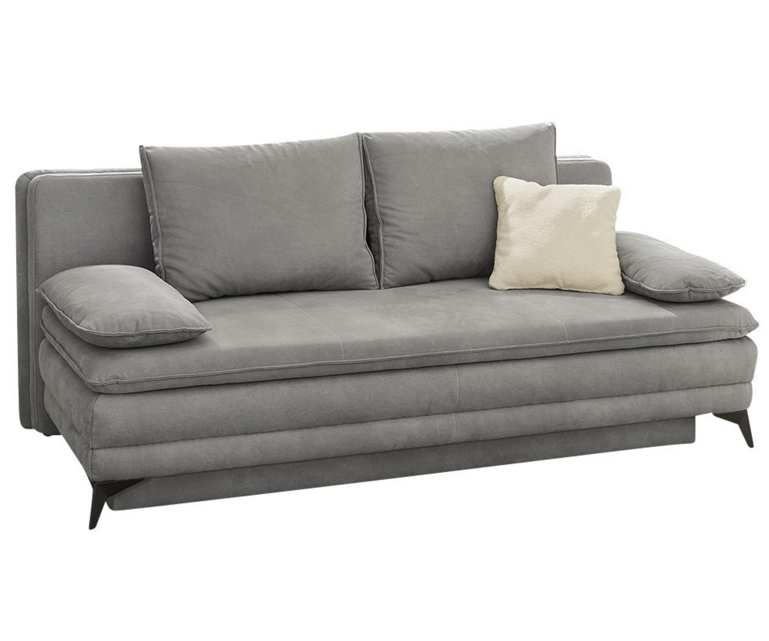 DAUER-SCHLAFSOFA Wellenunterfederung integr.Topper Bettkasten B202/T105/H90 cm, Liegefläche 158x199 cm, Mikrofaser Hellgrau / 15157 - Hellgrau/Schwarz, Textil/Metall (202/90/105cm) - luma-home